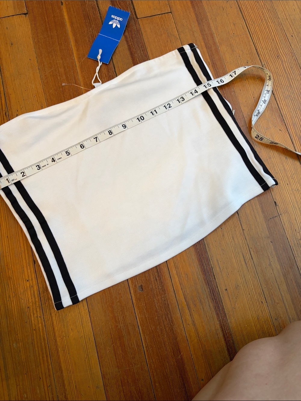 adidas White Strapless Tube Top with Black Side Stripes and Logo Tag - Picture 6 of 7